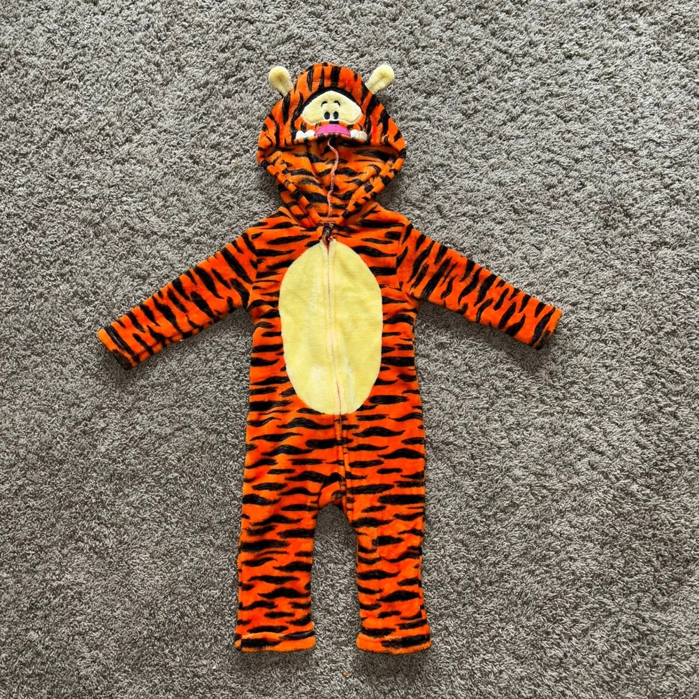 Disney Winnie the Pooh Tigger Hooded Plush Fleece Costume Jumpsuit 18M Orange